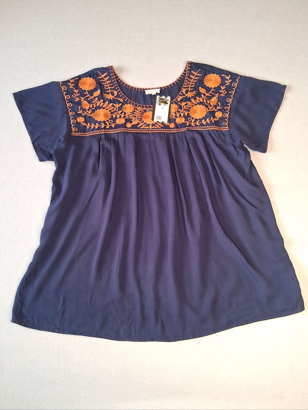 Embroidered Boho Blouse – Navy & Rust Floral (Size XL) NWOT - Picture 2 of 9